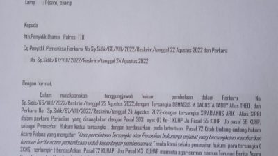 Penasehat Hukum Surati Penyidik Berikan Turuna Berita Acara Pemeriksaan Kasus Judi Online