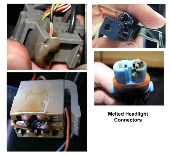 Headlight beam low melted connector connectors headlights fix repair ricksfreeautorepairadvice automotive