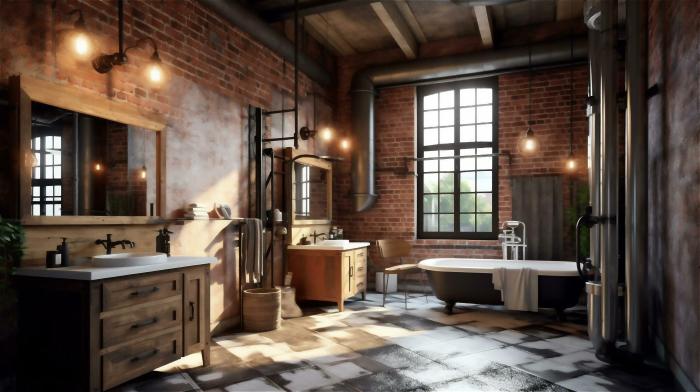 Desain kamar mandi industrial rustic